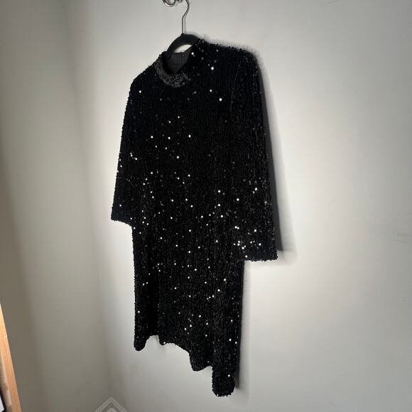 J. McLaughlin Black Velvet Sequin Shift Leeza Mini Dress Size Medium - Picture 10 of 12